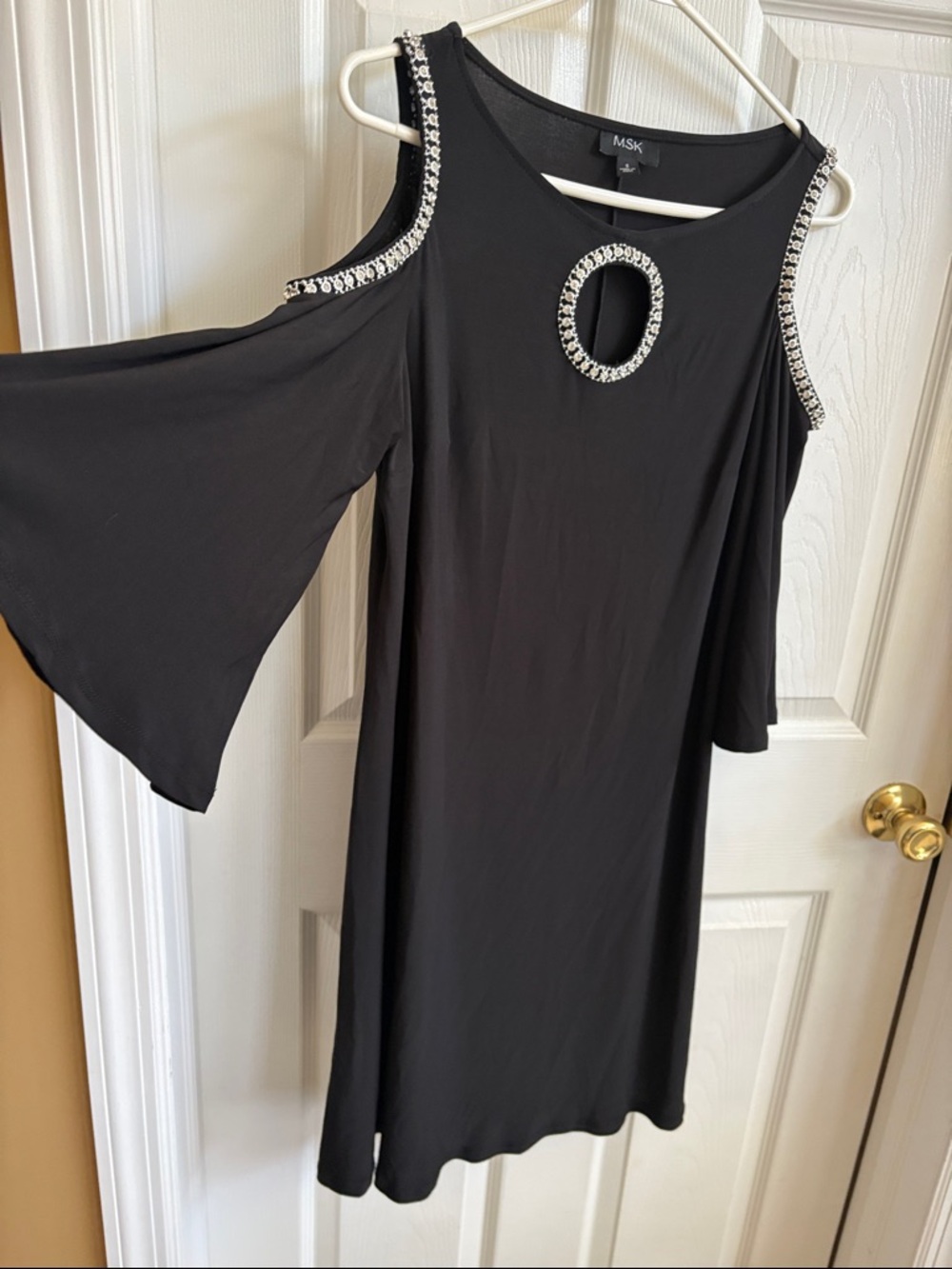 MSK Black Cold-Shoulder Dress with Embellished Keyhole